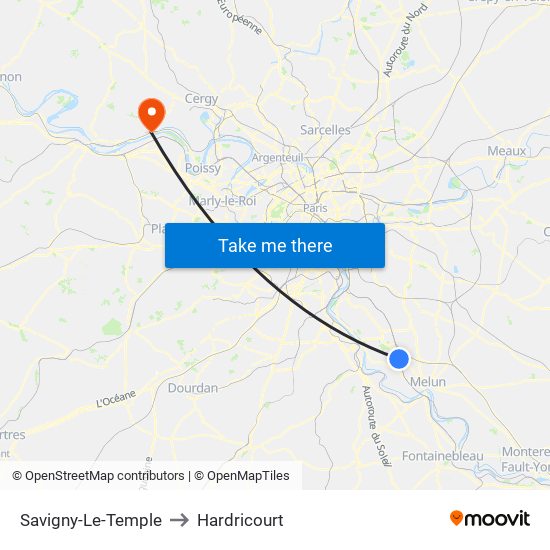 Savigny-Le-Temple to Hardricourt map