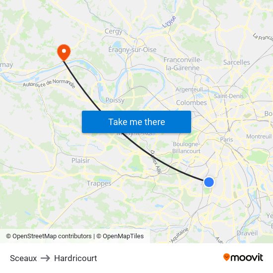 Sceaux to Hardricourt map