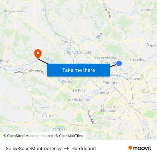 Soisy-Sous-Montmorency to Hardricourt map