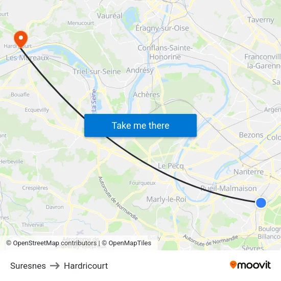 Suresnes to Hardricourt map