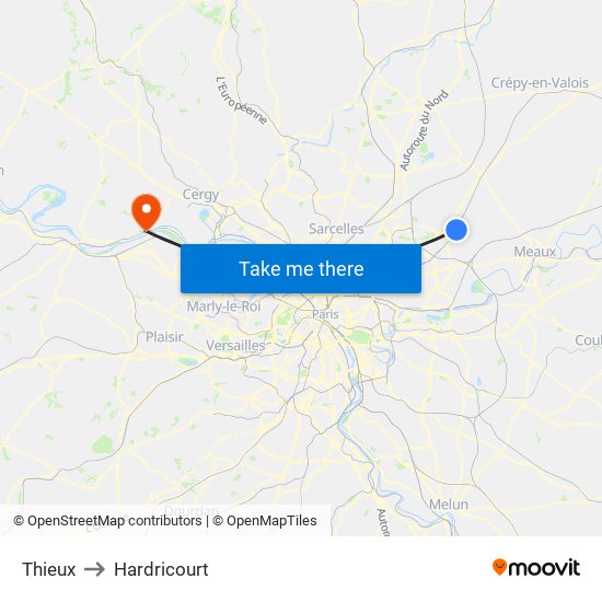 Thieux to Hardricourt map