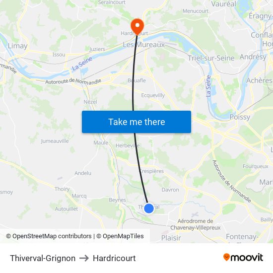 Thiverval-Grignon to Hardricourt map