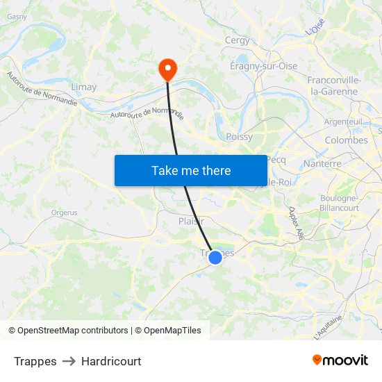 Trappes to Hardricourt map
