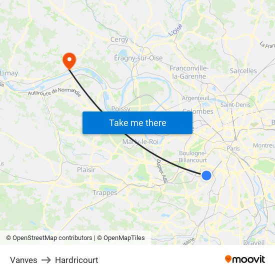 Vanves to Hardricourt map