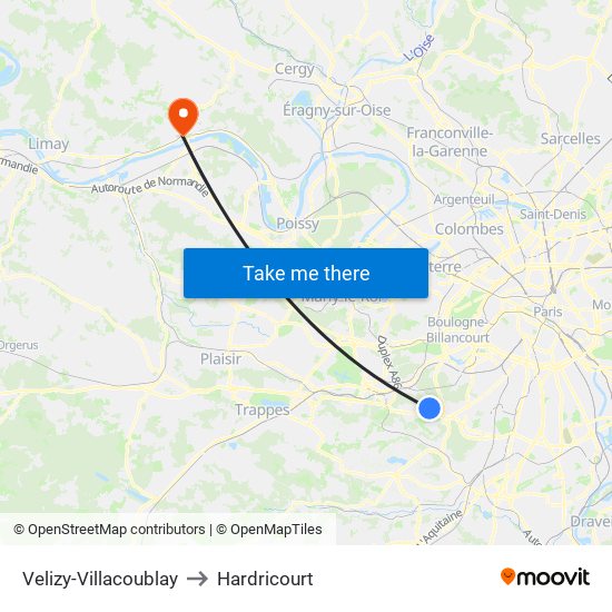 Velizy-Villacoublay to Hardricourt map