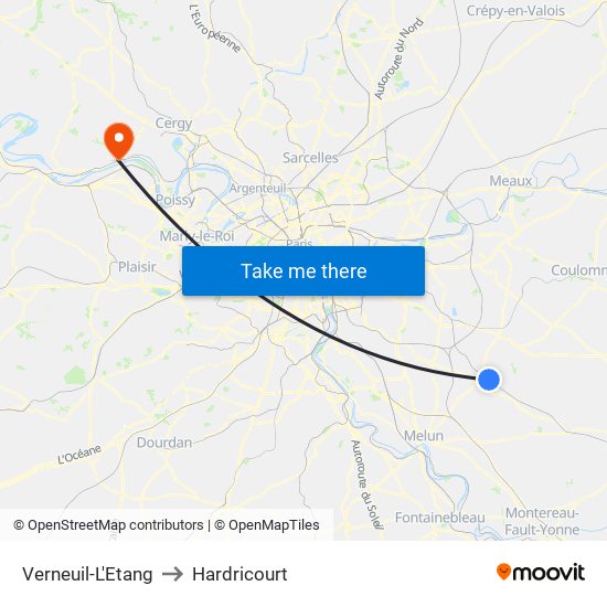 Verneuil-L'Etang to Hardricourt map