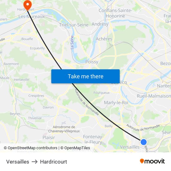 Versailles to Hardricourt map