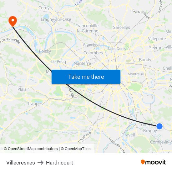 Villecresnes to Hardricourt map
