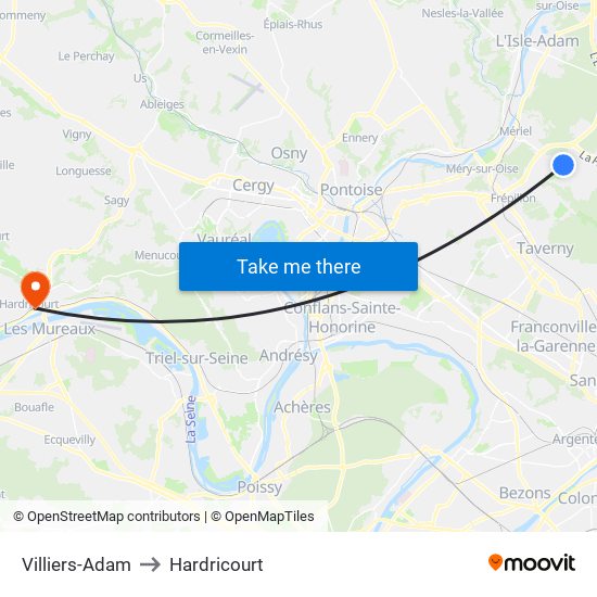 Villiers-Adam to Hardricourt map