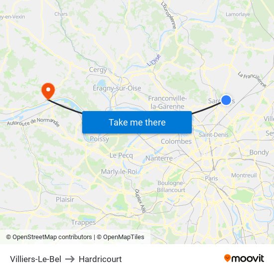Villiers-Le-Bel to Hardricourt map