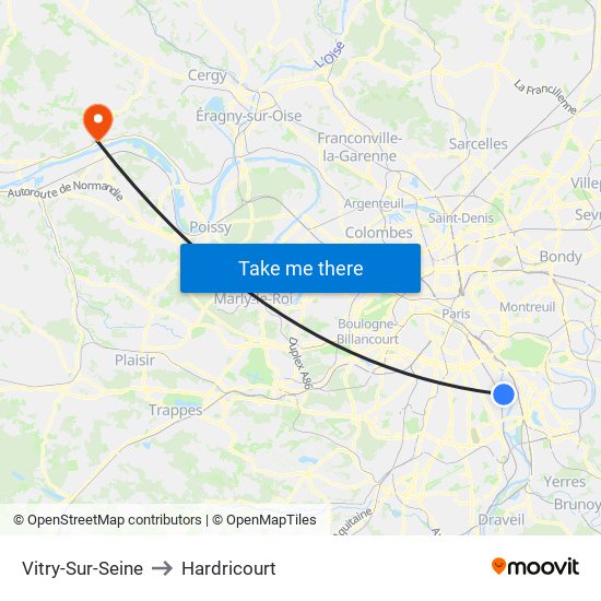 Vitry-Sur-Seine to Hardricourt map