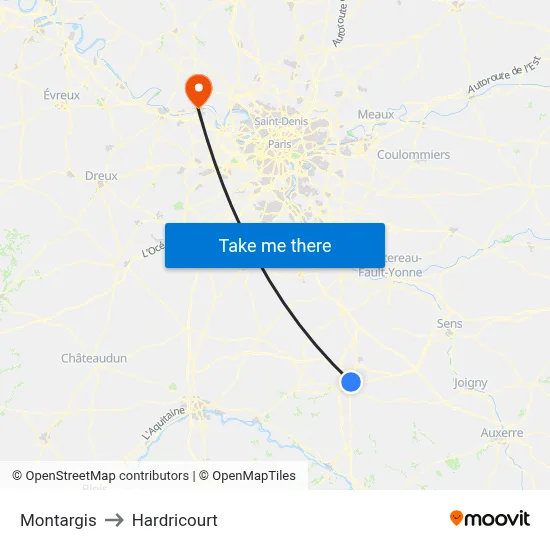 Montargis to Hardricourt map