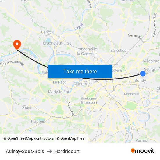 Aulnay-Sous-Bois to Hardricourt map