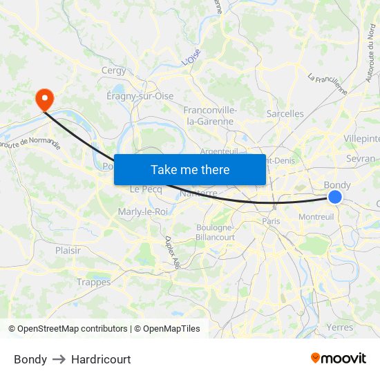 Bondy to Hardricourt map