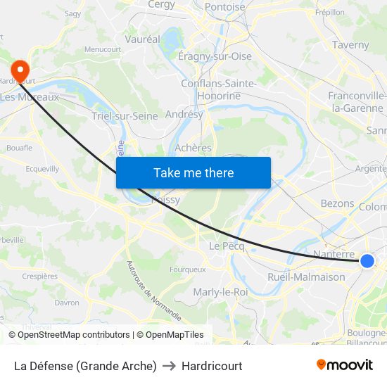La Défense (Grande Arche) to Hardricourt map