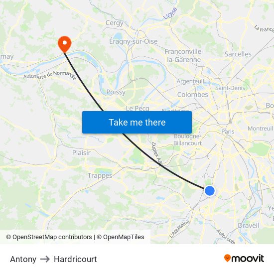Antony to Hardricourt map