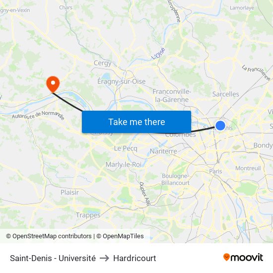 Saint-Denis - Université to Hardricourt map