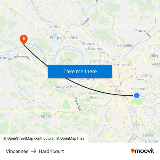 Vincennes to Hardricourt map