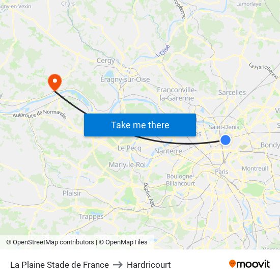 La Plaine Stade de France to Hardricourt map