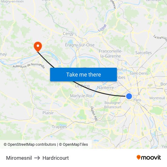 Miromesnil to Hardricourt map