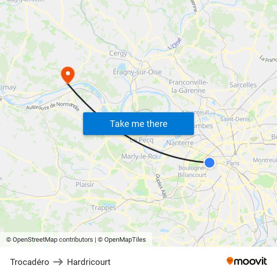 Trocadéro to Hardricourt map