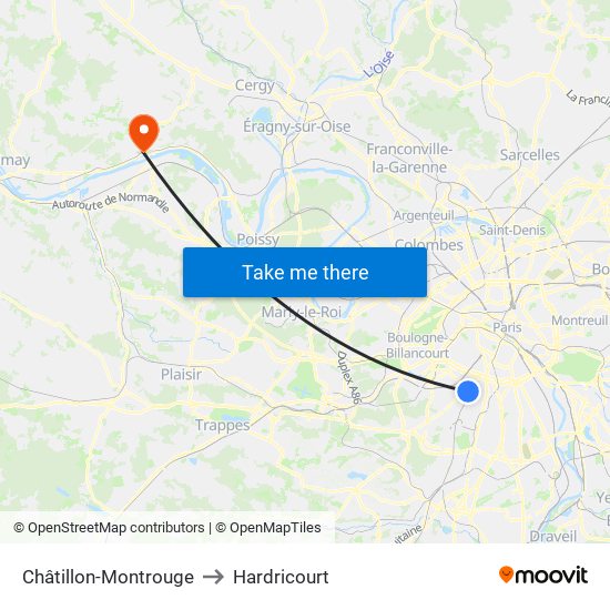 Châtillon-Montrouge to Hardricourt map