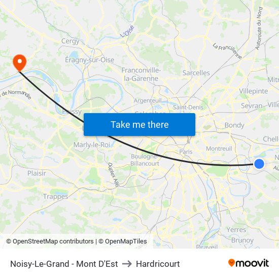 Noisy-Le-Grand - Mont D'Est to Hardricourt map