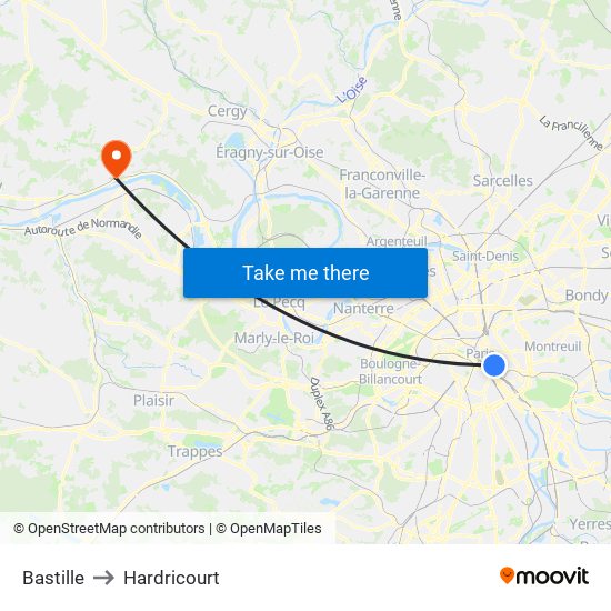 Bastille to Hardricourt map