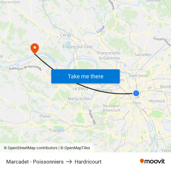 Marcadet - Poissonniers to Hardricourt map