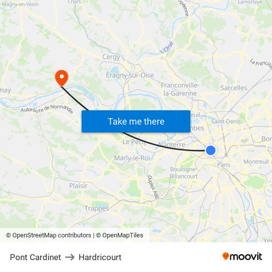 Pont Cardinet to Hardricourt map