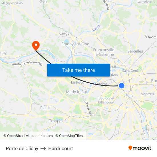 Porte de Clichy to Hardricourt map