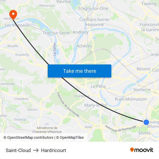 Saint-Cloud to Hardricourt map