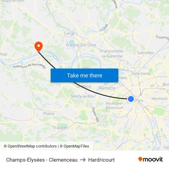 Champs-Élysées - Clemenceau to Hardricourt map