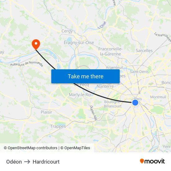 Odéon to Hardricourt map