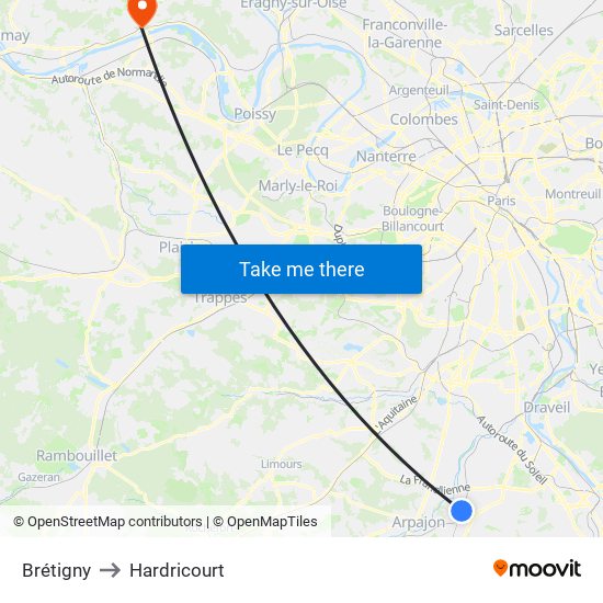 Brétigny to Hardricourt map