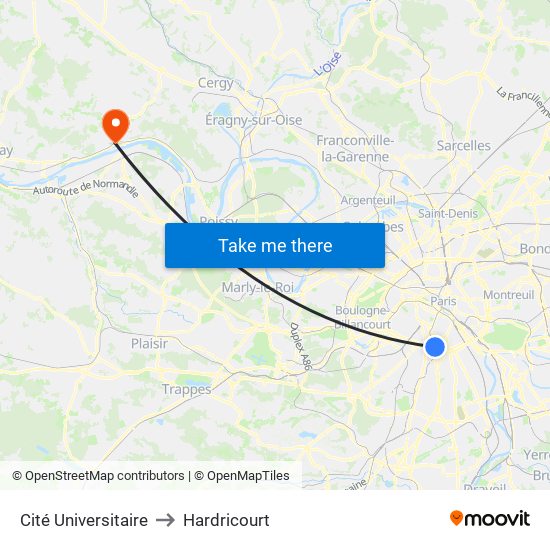Cité Universitaire to Hardricourt map
