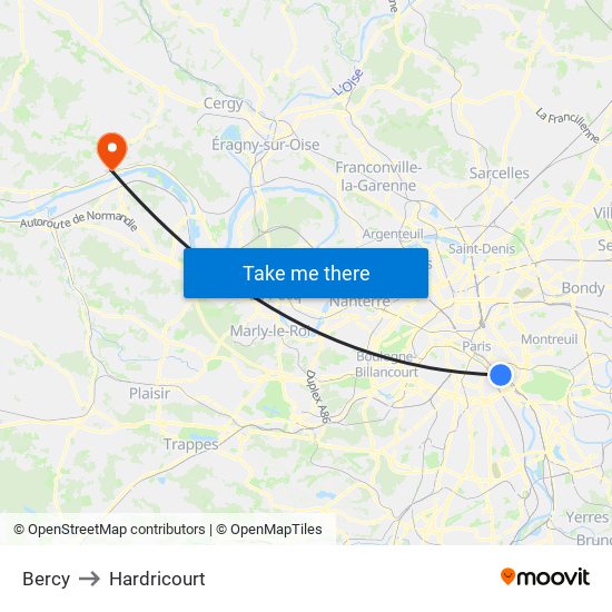 Bercy to Hardricourt map