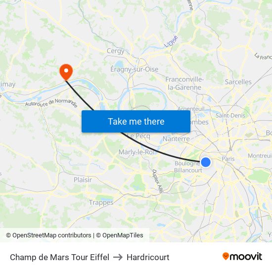 Champ de Mars Tour Eiffel to Hardricourt map