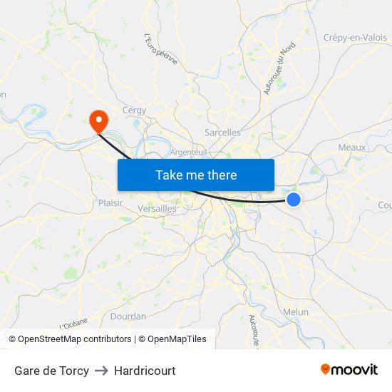 Gare de Torcy to Hardricourt map