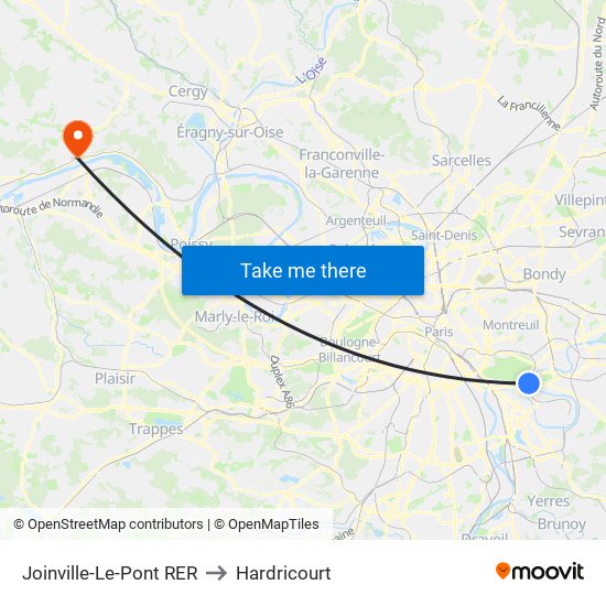 Joinville-Le-Pont RER to Hardricourt map