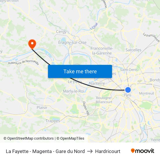 La Fayette - Magenta - Gare du Nord to Hardricourt map