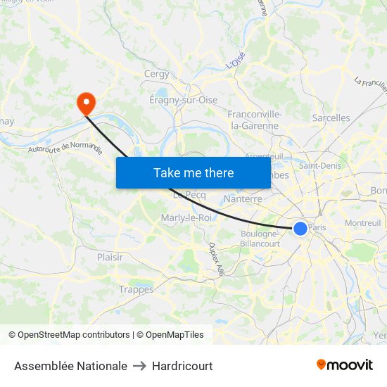 Assemblée Nationale to Hardricourt map