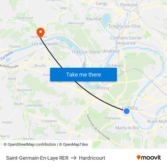 Saint-Germain-En-Laye RER to Hardricourt map