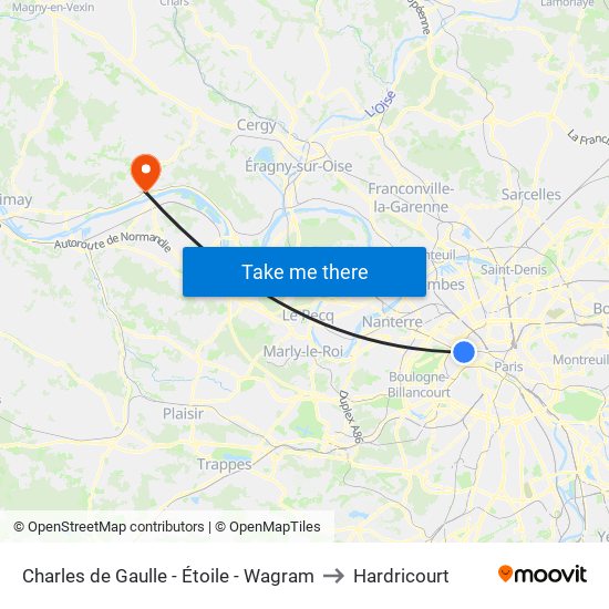 Charles de Gaulle - Étoile - Wagram to Hardricourt map