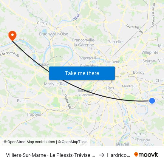 Villiers-Sur-Marne - Le Plessis-Trévise RER to Hardricourt map
