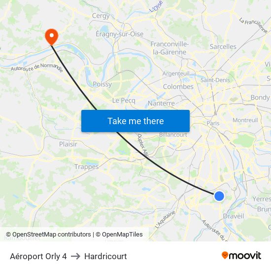 Aéroport Orly 4 to Hardricourt map