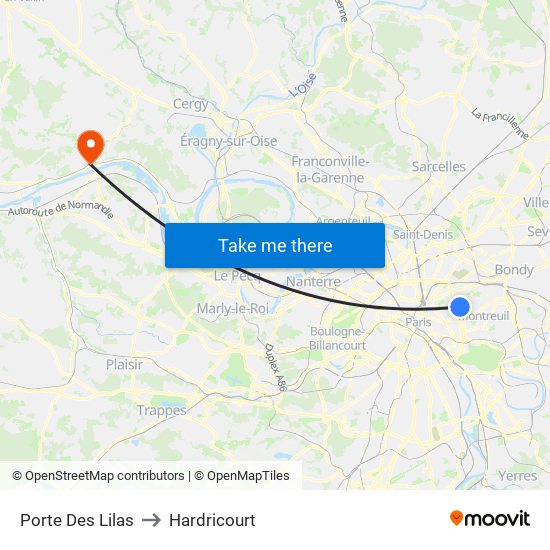 Porte Des Lilas to Hardricourt map