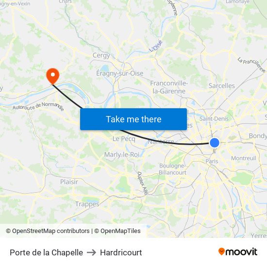 Porte de la Chapelle to Hardricourt map