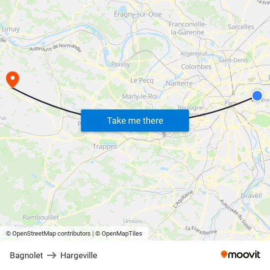 Bagnolet to Hargeville map