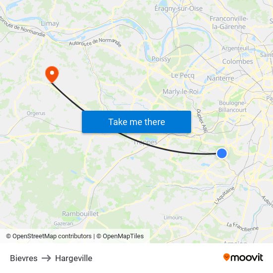 Bievres to Hargeville map